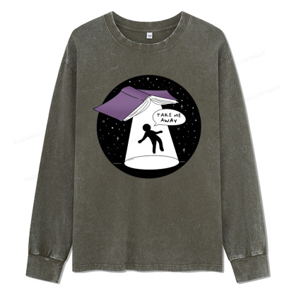 Pagewings Take Me Away Unisex Washed Long Sleeve T-shirt