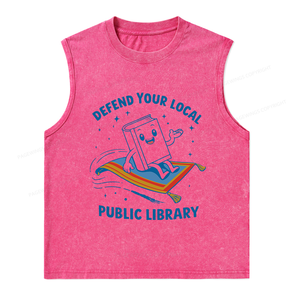 Pagewings Defend Your Local Public Library Unisex Washed Tank Top