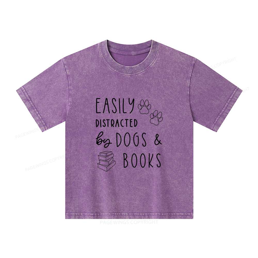 Pagewings Dogs And Books Unisex Kids Washed T-shirt