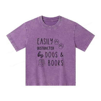 Pagewings Dogs And Books Unisex Kids Washed T-shirt
