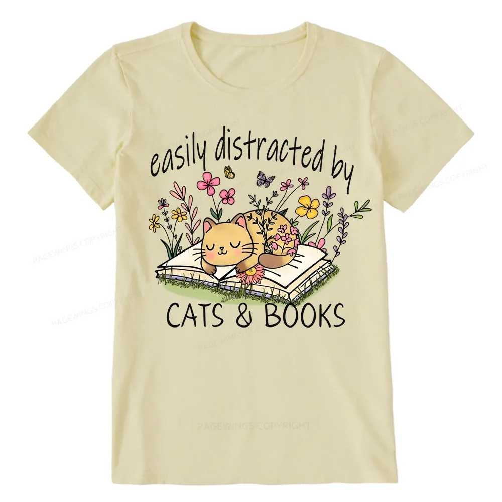 Pagewings Easily Distracted By Cats And Books Unisex Classic T-shirt
