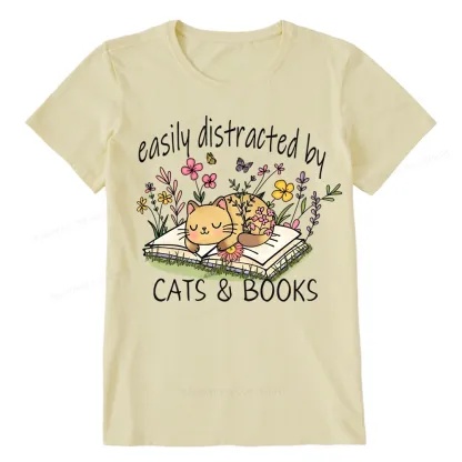 Pagewings Easily Distracted By Cats And Books Unisex Classic T-shirt
