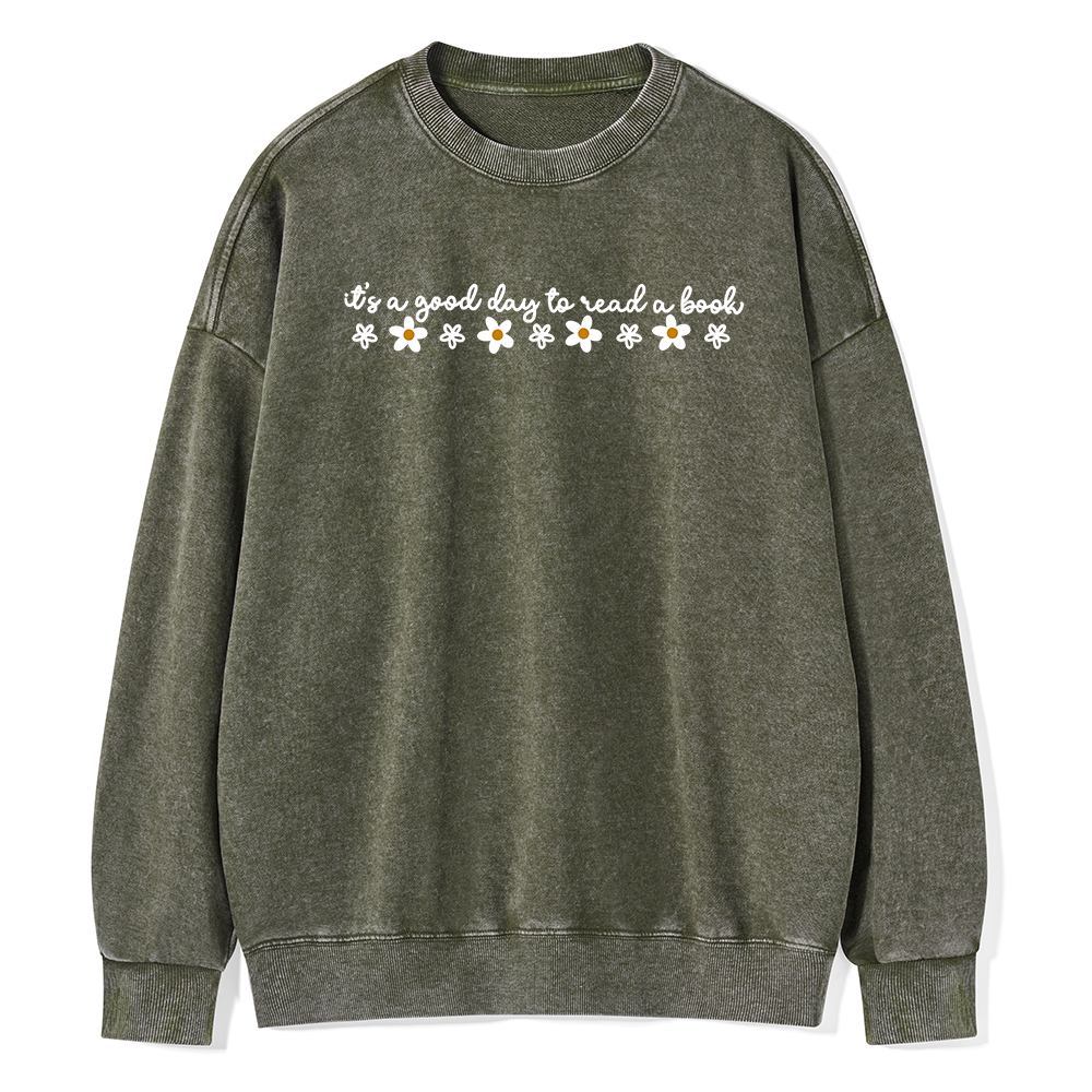 Pagewings Its A Good Day To Read A Book Unisex Washed Sweatshirt