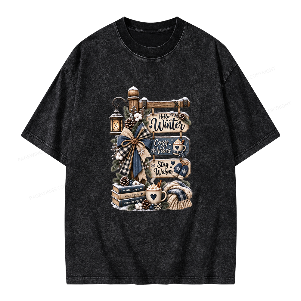 Pagewings Hello Winter Unisex Washed T-shirt