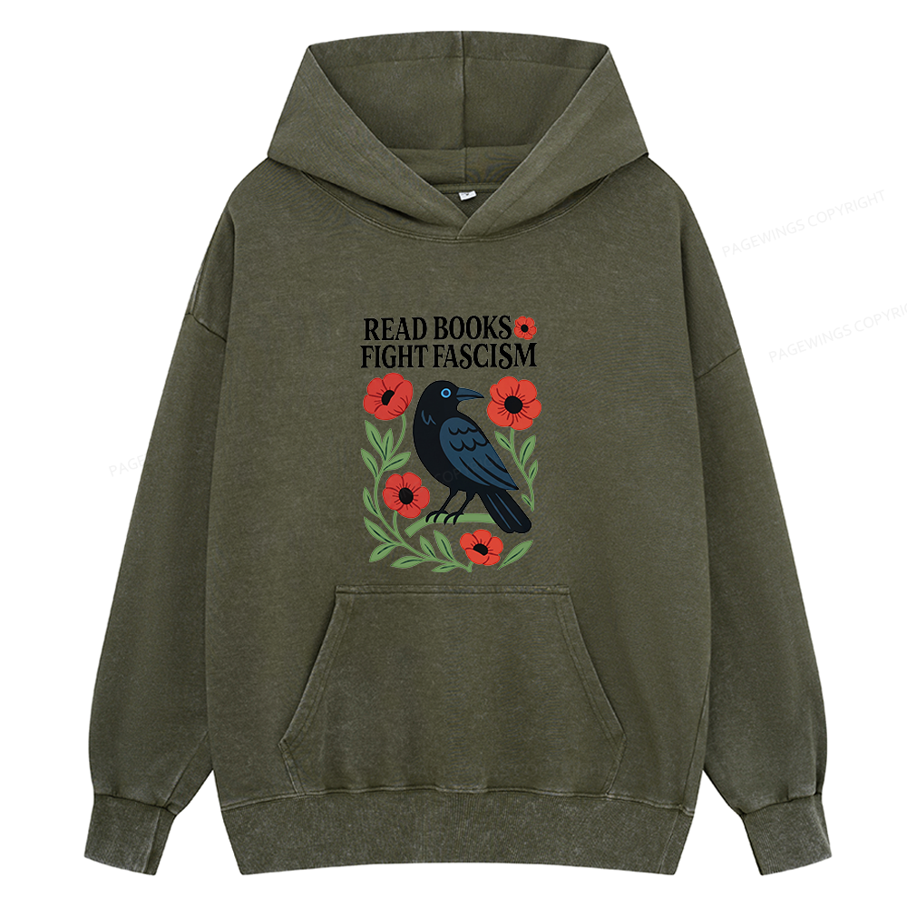 Pagewings Read Books Fight Fascism Unisex Washed Hoodie