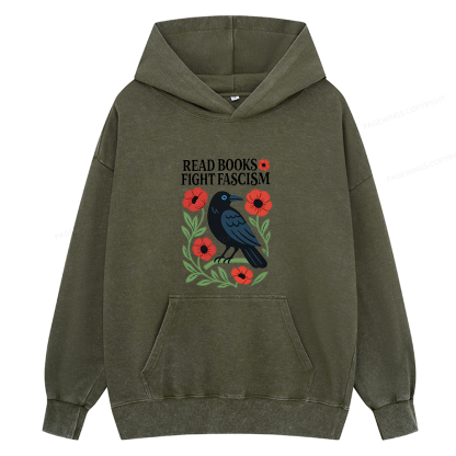 Pagewings Read Books Fight Fascism Unisex Washed Hoodie
