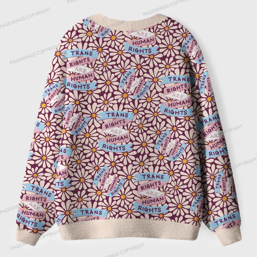 Pagewings Trans Rights Are Human Rights Unisex Ugly Cardigan Sweaters