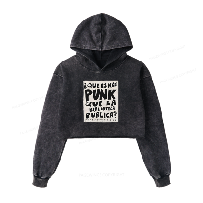 Pagewings What's More Punk Than The Public Library Washed Crop Hoodie