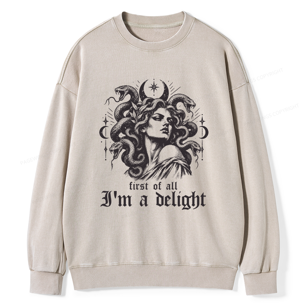 Pagewings First of All I'm a Delight Unisex Washed Sweatshirt
