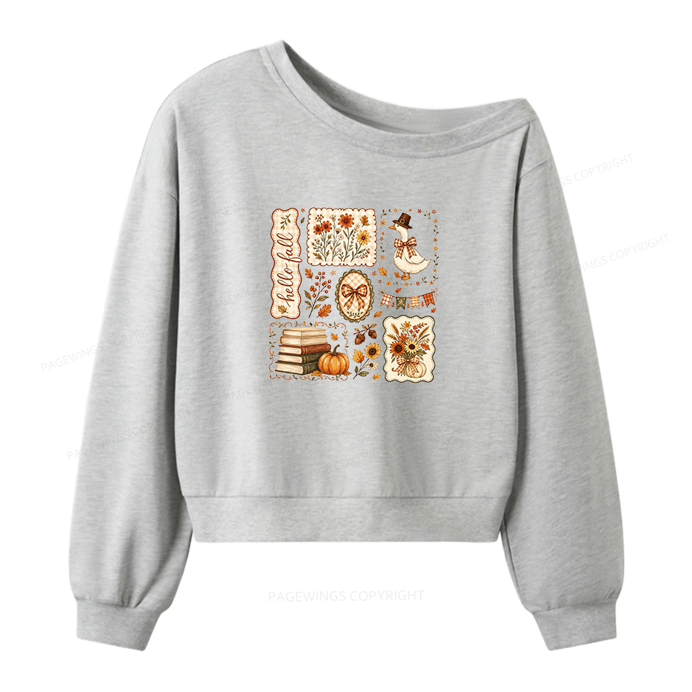 Pagewings Hello Fall Goose Women Off Shoulder Sweatshirt