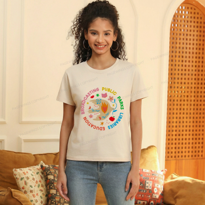 Pagewings Public Parks Libraries Education Broadcasting Women's Washed T-shirt
