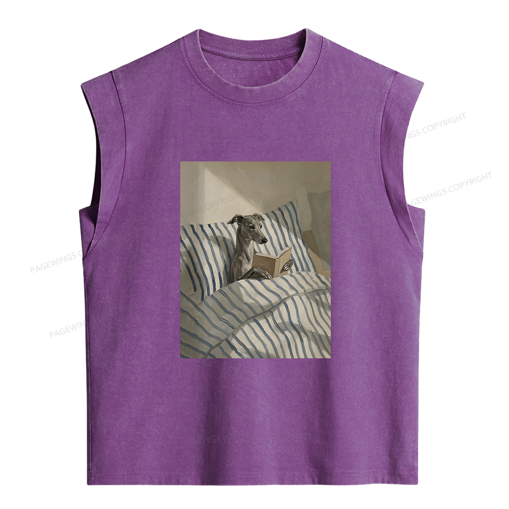 Pagewings Greyhound Dog Reading Women's Washed Tank Top