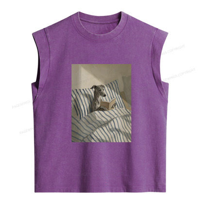 Pagewings Greyhound Dog Reading Women's Washed Tank Top
