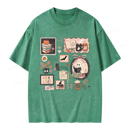 Pagewings Halloween Book Club Unisex Washed T-shirt