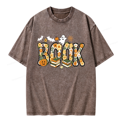 Pagewings Floral Boo Halloween Unisex Washed T-shirt