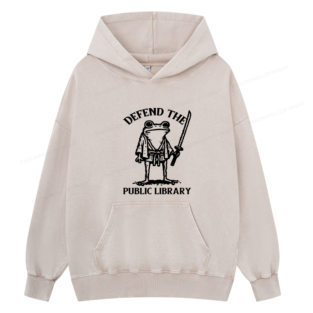 Pagewings Defend Your Public Library Unisex Washed Hoodie
