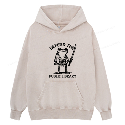 Pagewings Defend Your Public Library Unisex Washed Hoodie