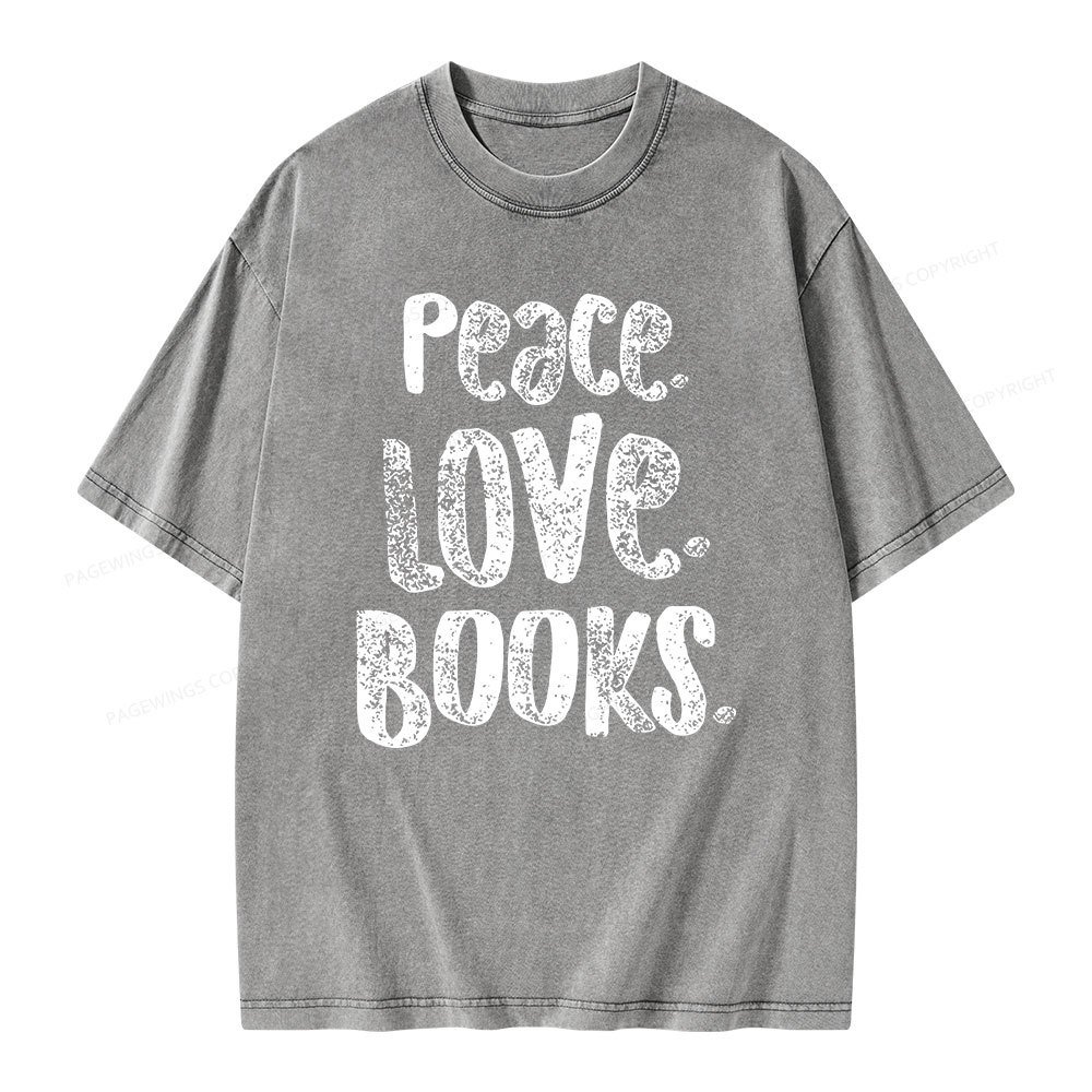 Pagewings Peace Love Books Unisex Washed T-shirt