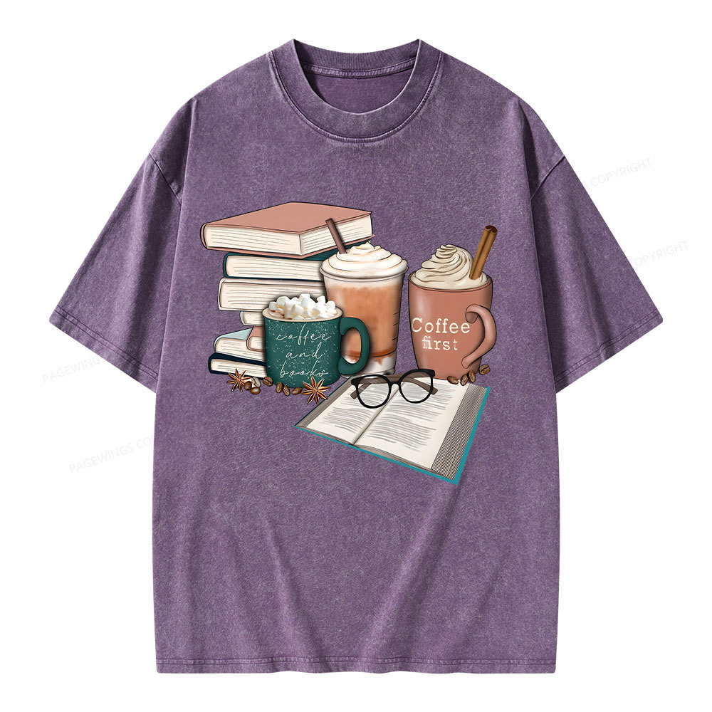 Pagewings Books Lover Coffee Unisex Washed T-shirt