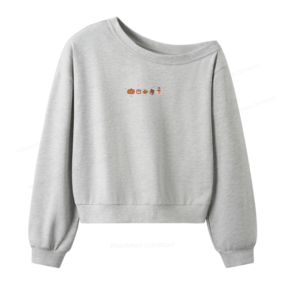 Pagewings Embroidered Book Lover Fall Women Off Shoulder Sweatshirt