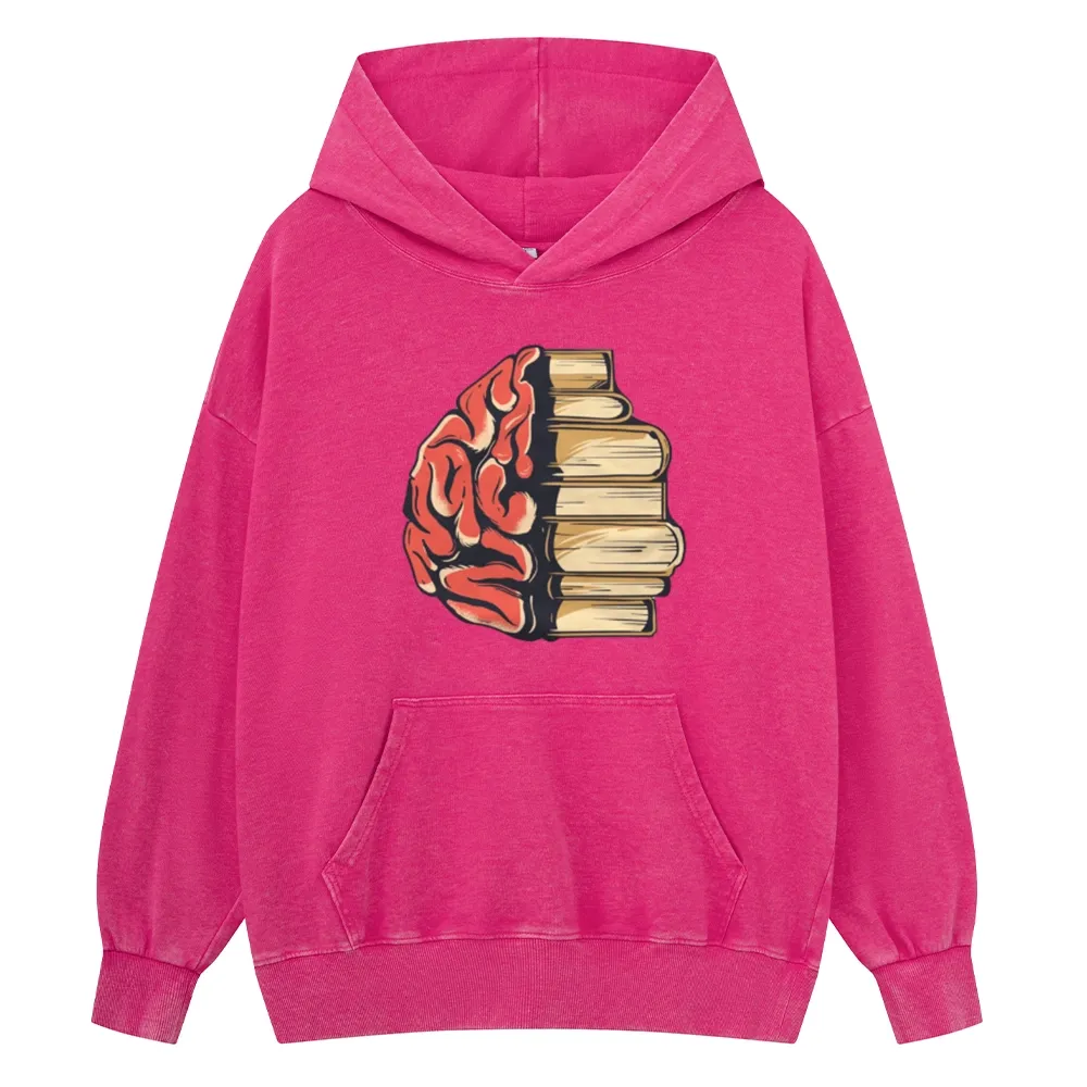 Pagewings Book is Brain Unisex Washed Hoodie