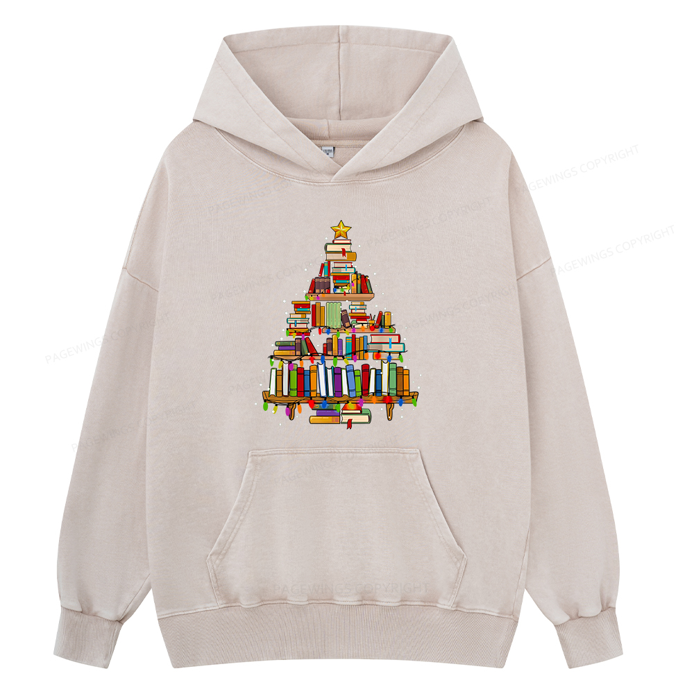 Pagewings Christmas Books Tree Unisex Washed Hoodie