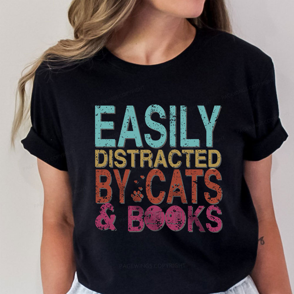 Pagewings Easily Distracted By Cats And Books Unisex Classic T-shirt
