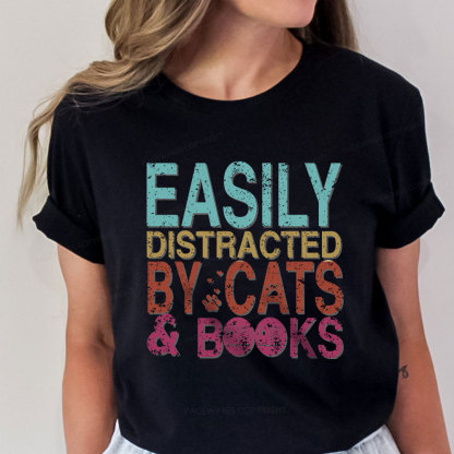 Pagewings Easily Distracted By Cats And Books Unisex Classic T-shirt