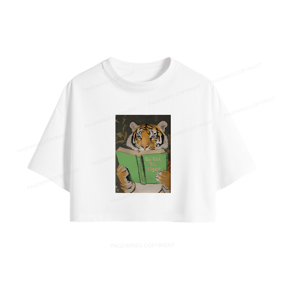 Pagewings Motivational Tiger Reading Women Crop Tops