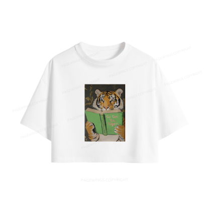 Pagewings Motivational Tiger Reading Women Crop Tops