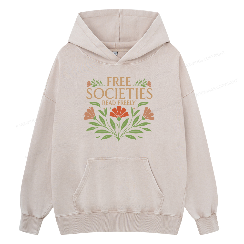 Pagewings Free Societies Read Freely Unisex Washed Hoodie