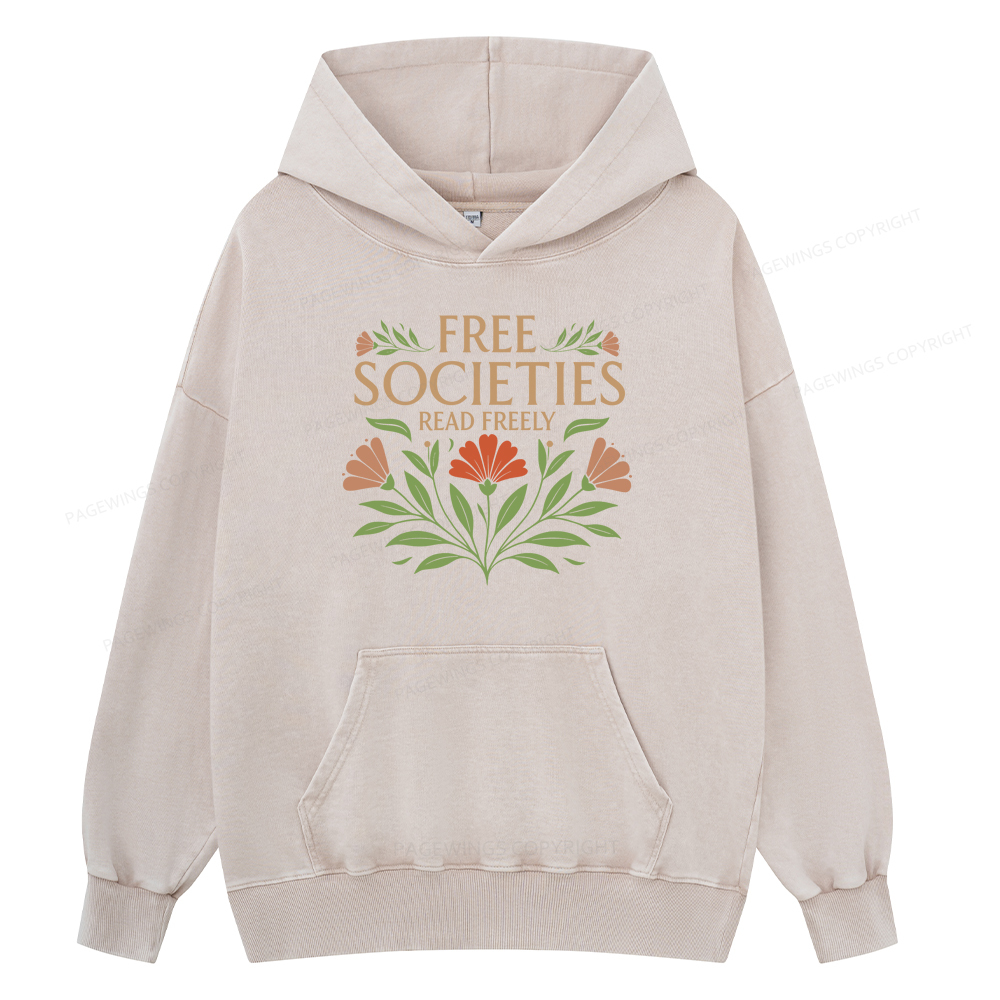 Pagewings Free Societies Read Freely Unisex Washed Hoodie