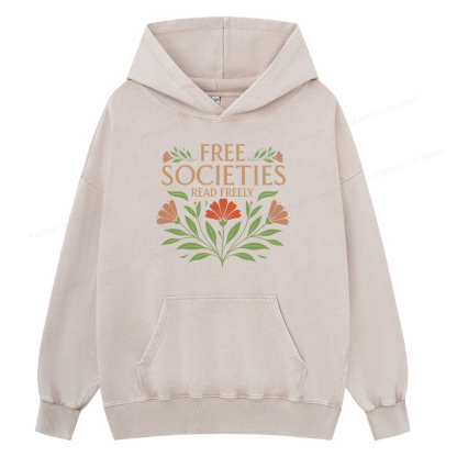 Pagewings Free Societies Read Freely Unisex Washed Hoodie