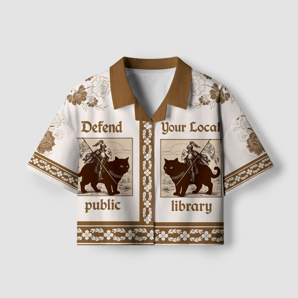 Pagewings Defend Your Local Library Camp Collar Women's Camp Shirt