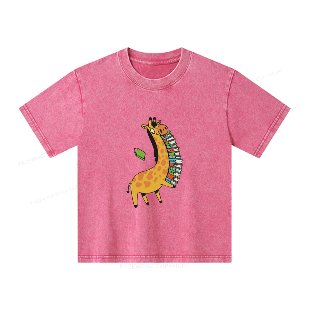 Pagewings Book Giraff Unisex Kids Washed T-shirt