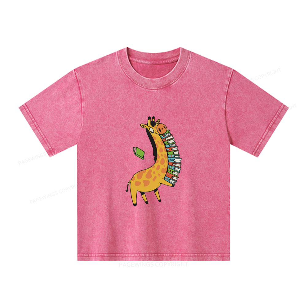 Pagewings Book Giraff Unisex Kids Washed T-shirt