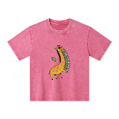 Pagewings Book Giraff Unisex Kids Washed T-shirt
