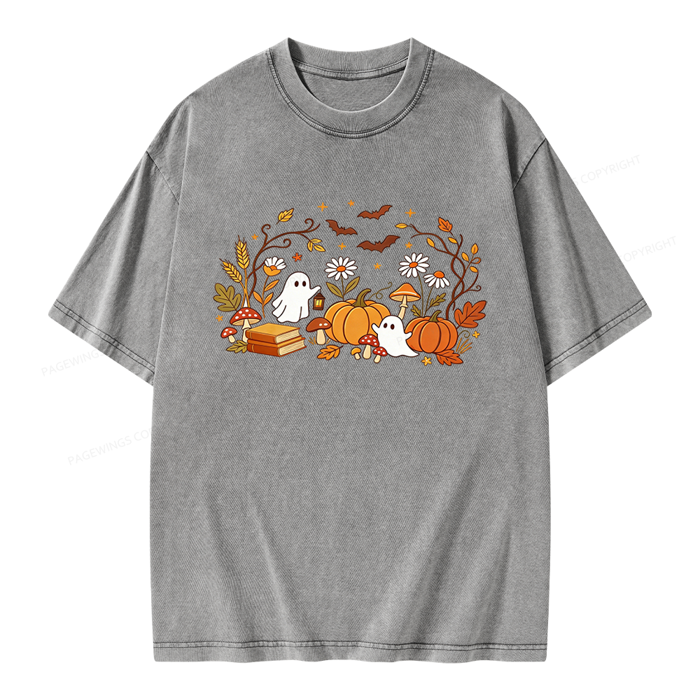 Pagewings Halloween Ghost Unisex Washed T-shirt