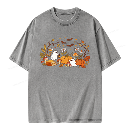 Pagewings Halloween Ghost Unisex Washed T-shirt