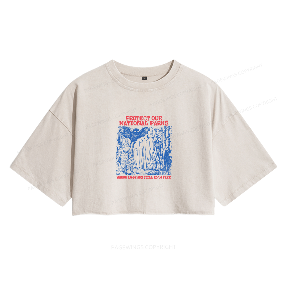 Pagewings Protect Our Parks Vintage Camping Women's Washed Cropped T-shirt