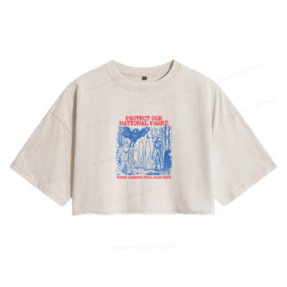Pagewings Protect Our Parks Vintage Camping Women's Washed Cropped T-shirt