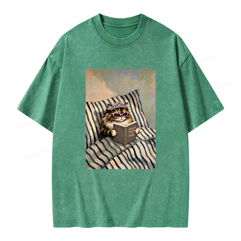 Pagewings Sci Fi Lover Reading Book in Bed Unisex Washed T-shirt
