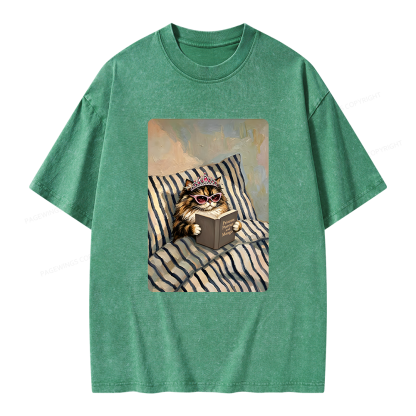 Pagewings Sci Fi Lover Reading Book in Bed Unisex Washed T-shirt