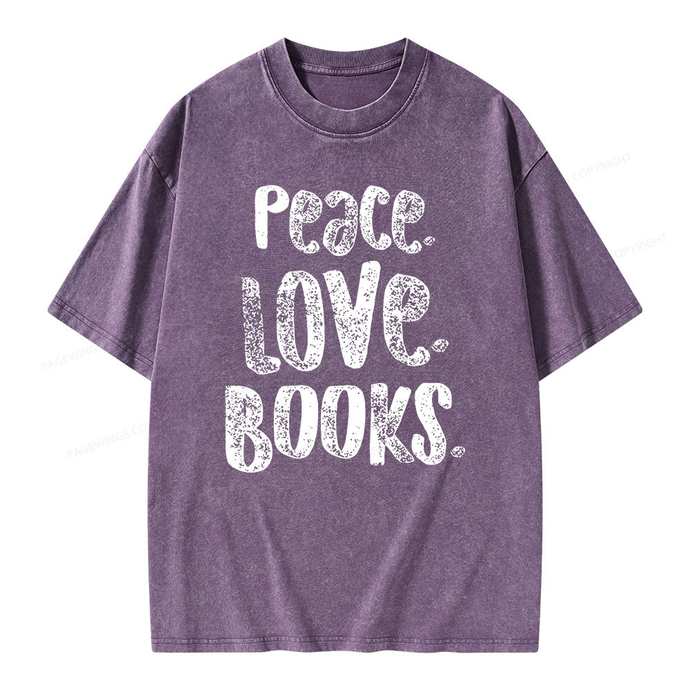 Pagewings Peace Love Books Unisex Washed T-shirt