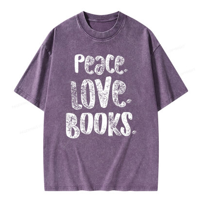 Pagewings Peace Love Books Unisex Washed T-shirt
