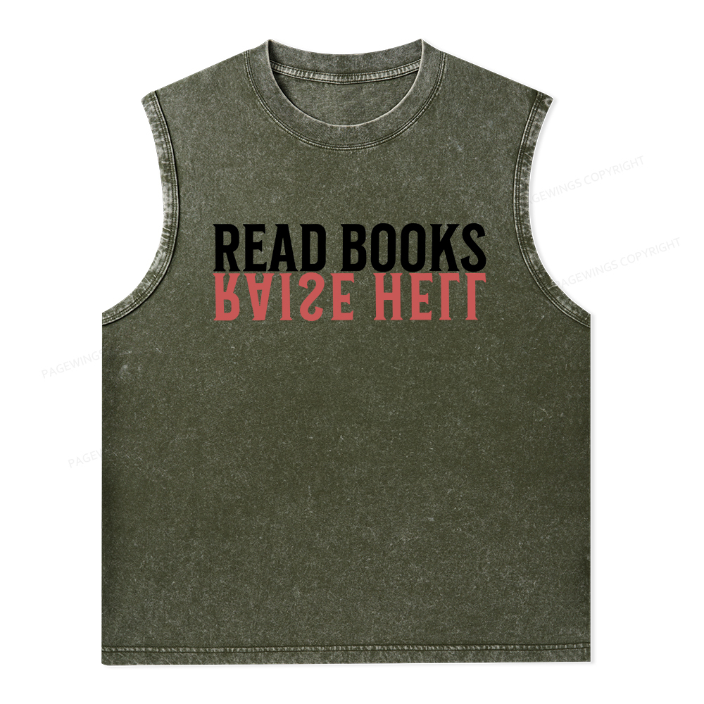 Pagewings Raise Hell Read Books Unisex Washed Tank Top