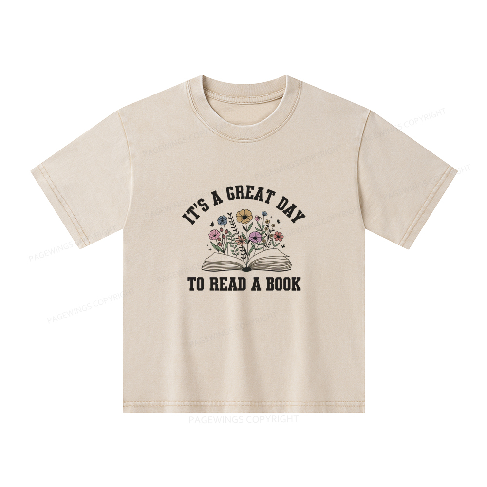 Pagewings Funny Flamingo Reading Book Unisex Kids Washed T-shirt