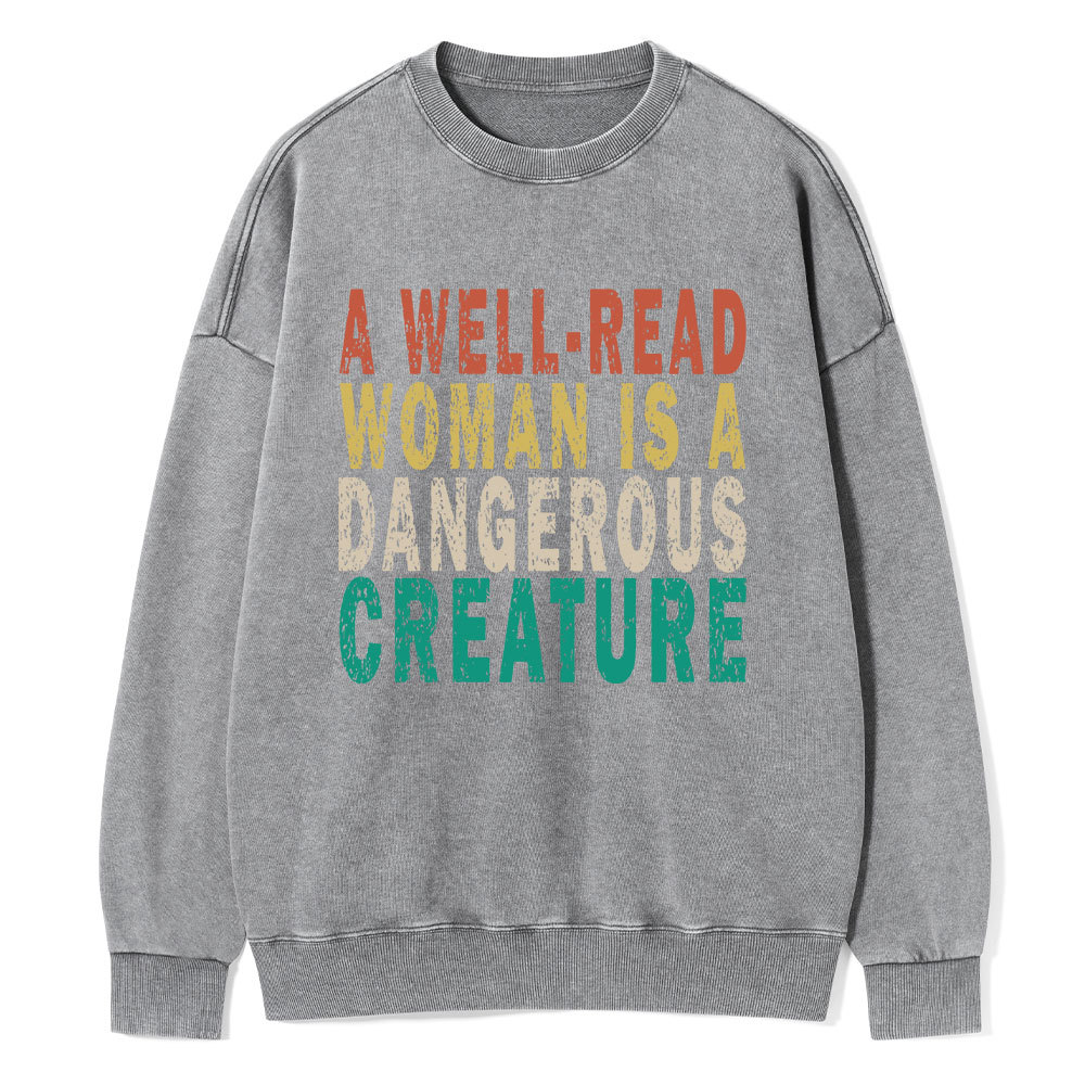Pagewings A Well-Read Woman Is A Dangerous Creature Unisex Washed Sweatshirt