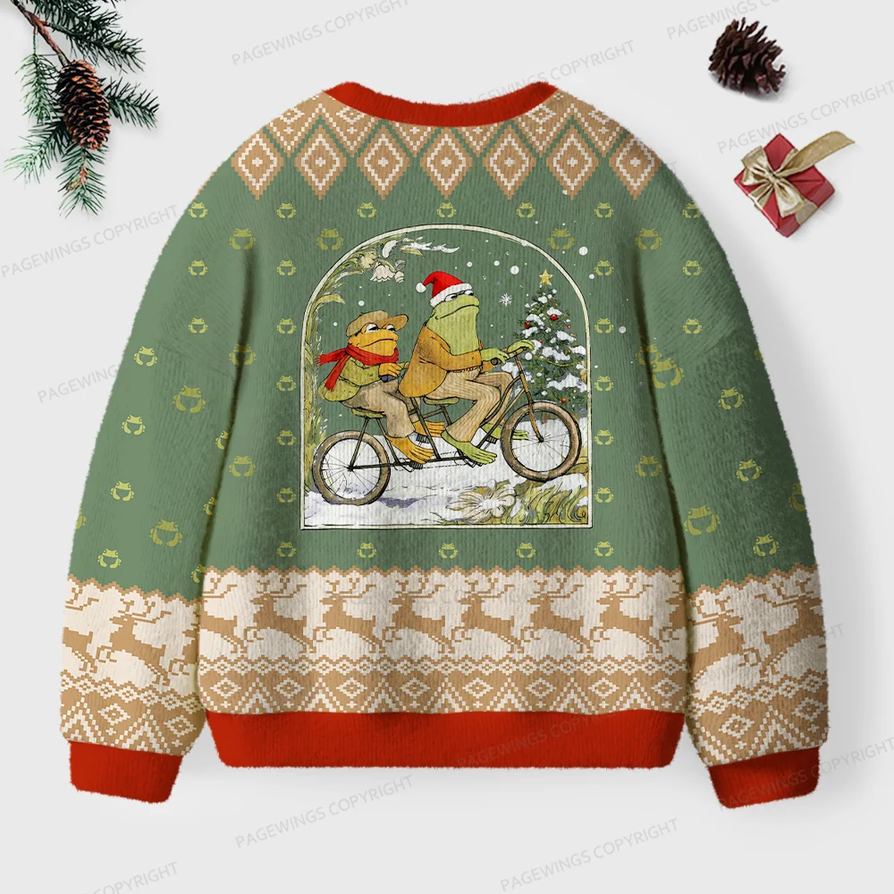 Pagewings Frog Reading Unisex Ugly Knit Sweatshirt