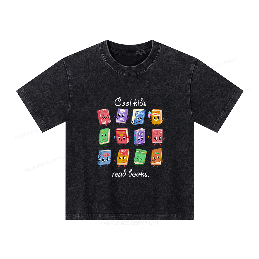 Pagewings Cool Kids Read Books Unisex Kids Washed T-shirt